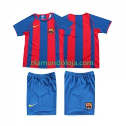 Camisola FC Barcelona 2005 Retro Criança Equipamento Primeiro 2004 Manga Curta
